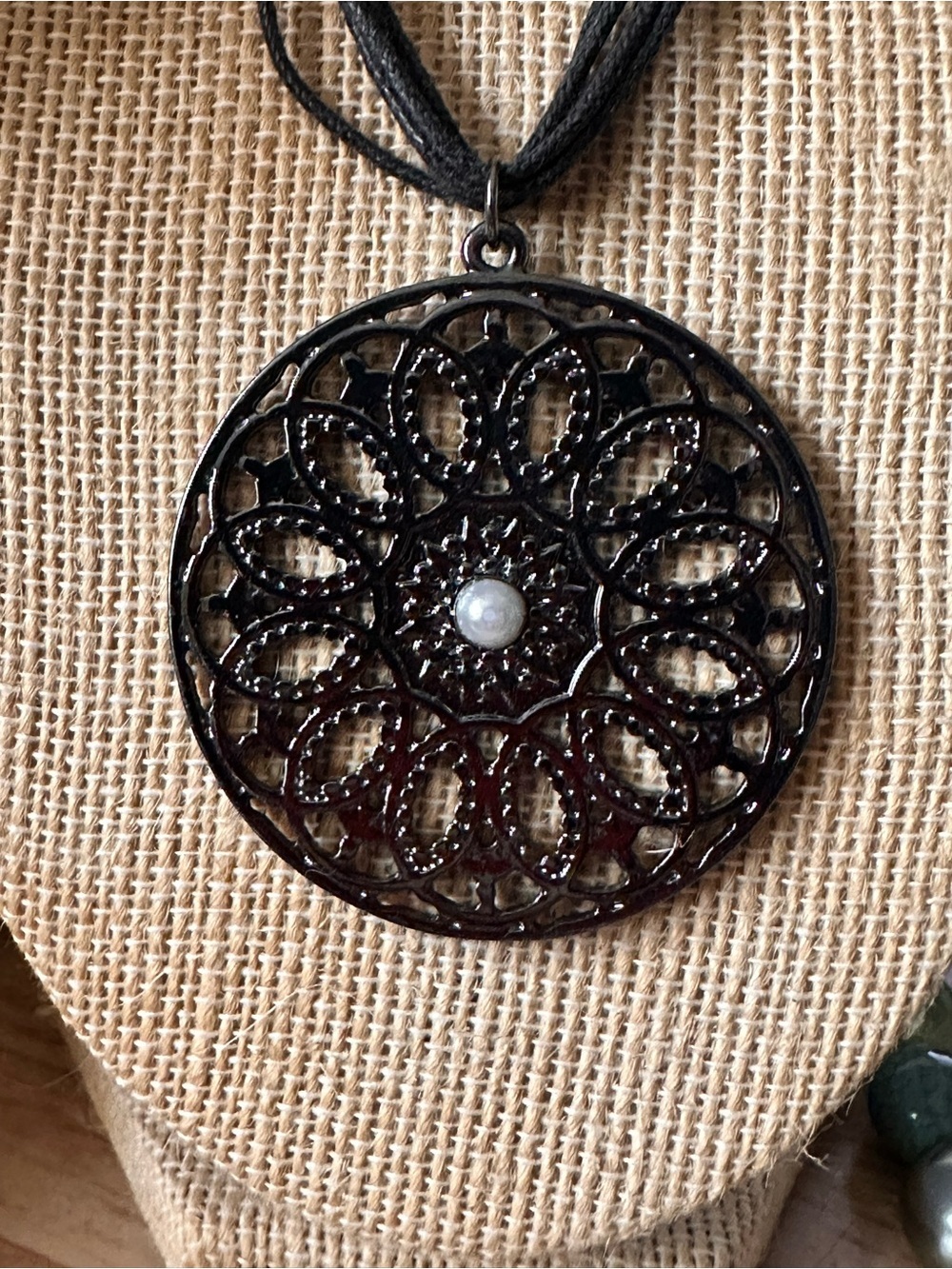 Boho Black Filigree Pendant Necklace | Layered Cord with Necklace Festival Chic - Picture 3 of 3